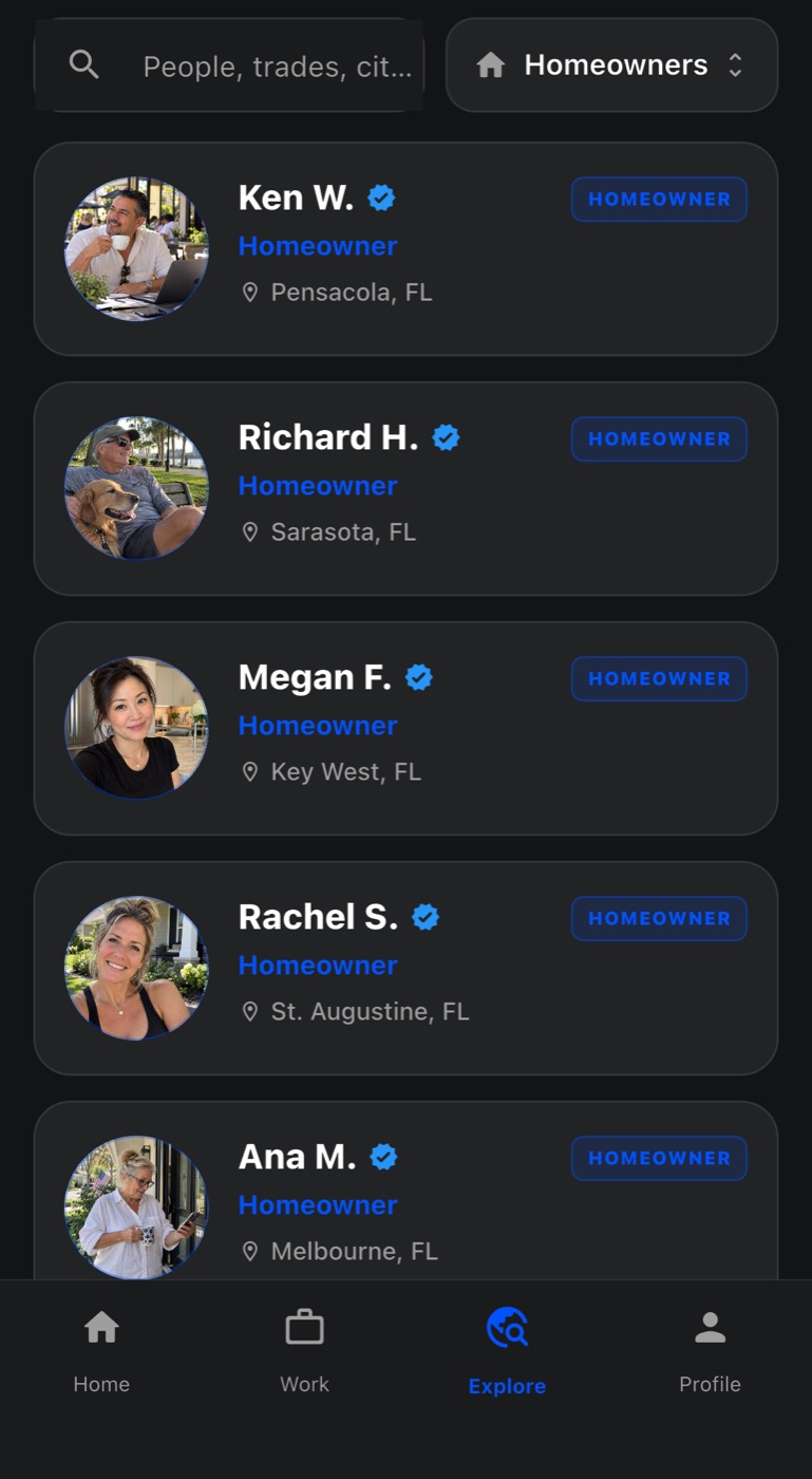 Homeowners in the Bula Work app