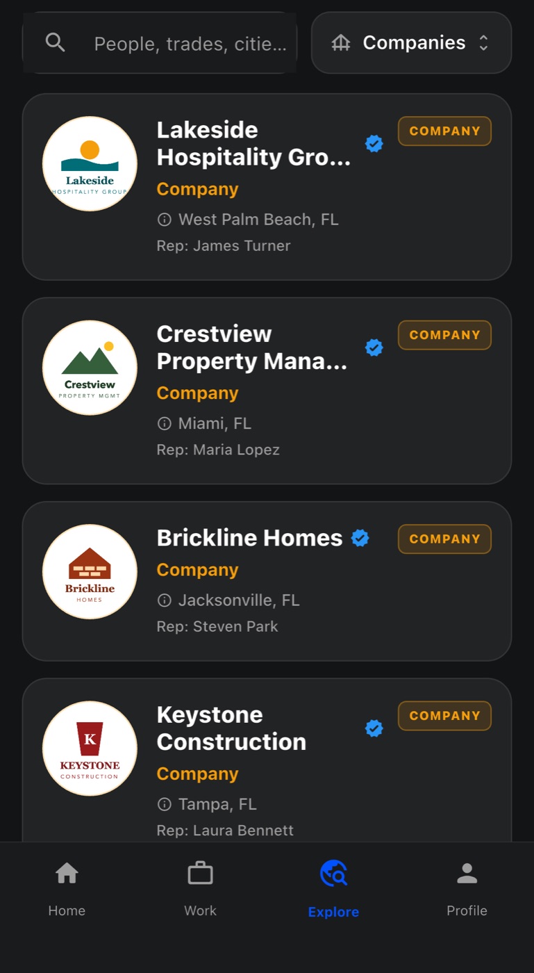 Companies in the Bula Work app